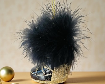 Anthropologie Vondels Snow Boots Ornament NWT 3.5 Inch High Black Gold