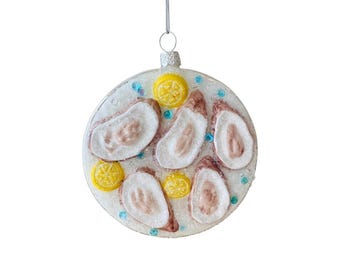 Raw Oysters On A Half Shell Ornament On Ice Platter 4 Inch New
