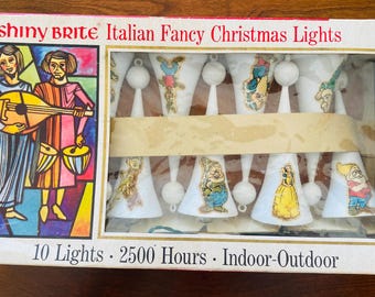 Vintage Shiny Brite Italian Fancy Christmas Lights Snow White Themed 7 Dwarfs Working