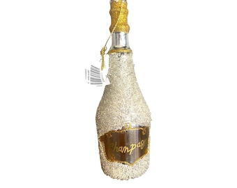 Anthropologie Champagne Beaded Ornament 6.5 Inch Silver Gold