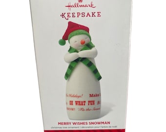 Hallmark Keepsake Merry Wishes Snowman Ornament 2014 Porcelain