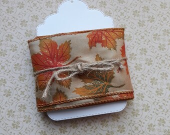 2.5" SOLD BY THE YARD Autumn Burlap-Look Leaf Leaves Fall Ribbon  I Wired 