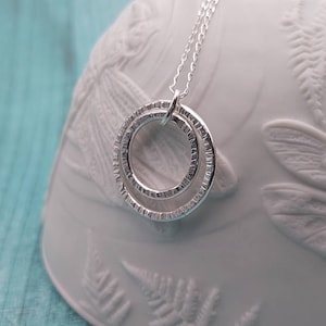 Hammered Sterling Silver Double Circle Necklace: Textured Pendant