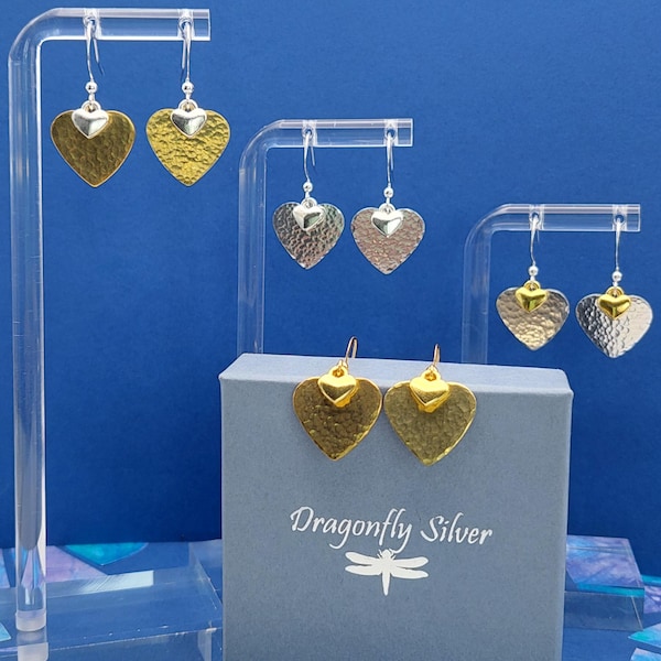 Hammered Heart Earrings, Sterling Silver Hooks, Love Charm