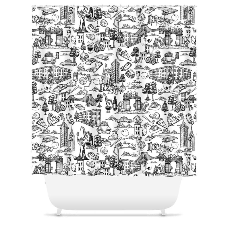 New York City Toile Shower Curtain Nyc Shower Curtain Skyline