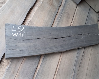 Curved 52" Bog Oak Plank: Dark Morta Wood Board with Cracks