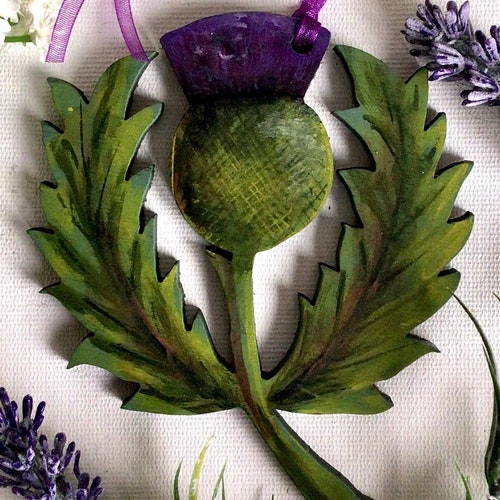 Scottish Thistle Christmas Ornament Handmde Hand Painted Etsy