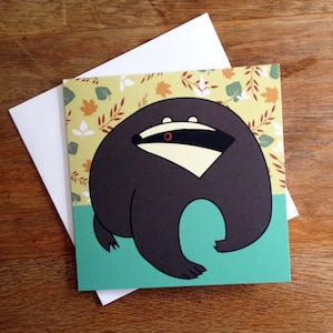 Badger-kaart. Mooie blanco wenskaart met bosdas voor verjaardag, bedankje, feest, natuurliefhebbers, cadeau GRATIS verzending in het VK!