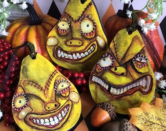 Scary Pearys! Hand painted Halloween decoration Trick or Treat gift. Spooky Halloween decor tree ornament