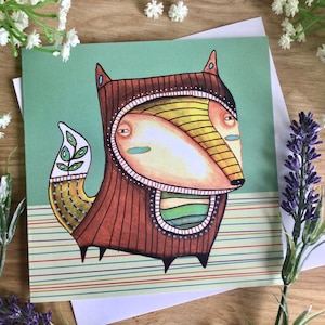 Regenboogvos. Eigenzinnige blanco wenskaart voor verjaardag, bedankje, feest, dierenliefhebberscadeau. Decorprint wenskaart Gratis verzending in het VK