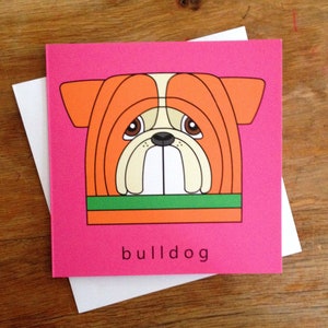 Buldogkaart. Blanco wenskaart voor verjaardag, bedankje, feest, hondenliefhebber, cadeau. Gratis verzending in het VK!