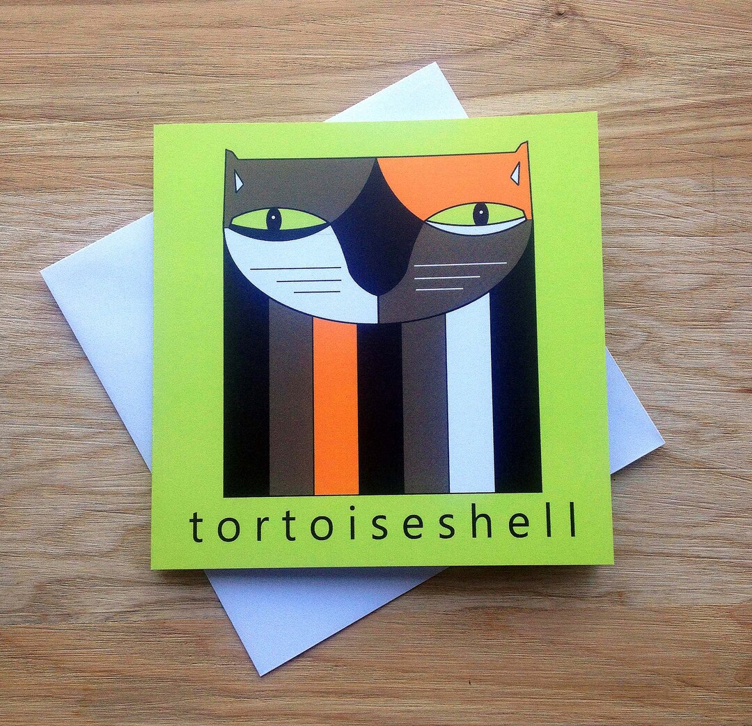 Flat Cat Card. Tortoiseshell Cat Blank Greetings Card for Birthday ...