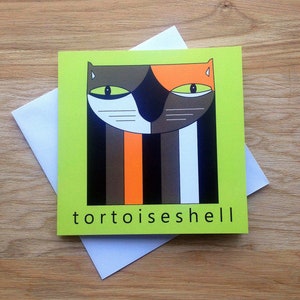 Platte kattenkaart. Lege wenskaart schildpadkat voor verjaardag, bedankje, feest, kattenliefhebbers, cadeau GRATIS verzending in het VK!