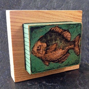 Fish art wood block in Scottish ash hardwood, original hand painted gift from Scotland. perfect for nature lovers.