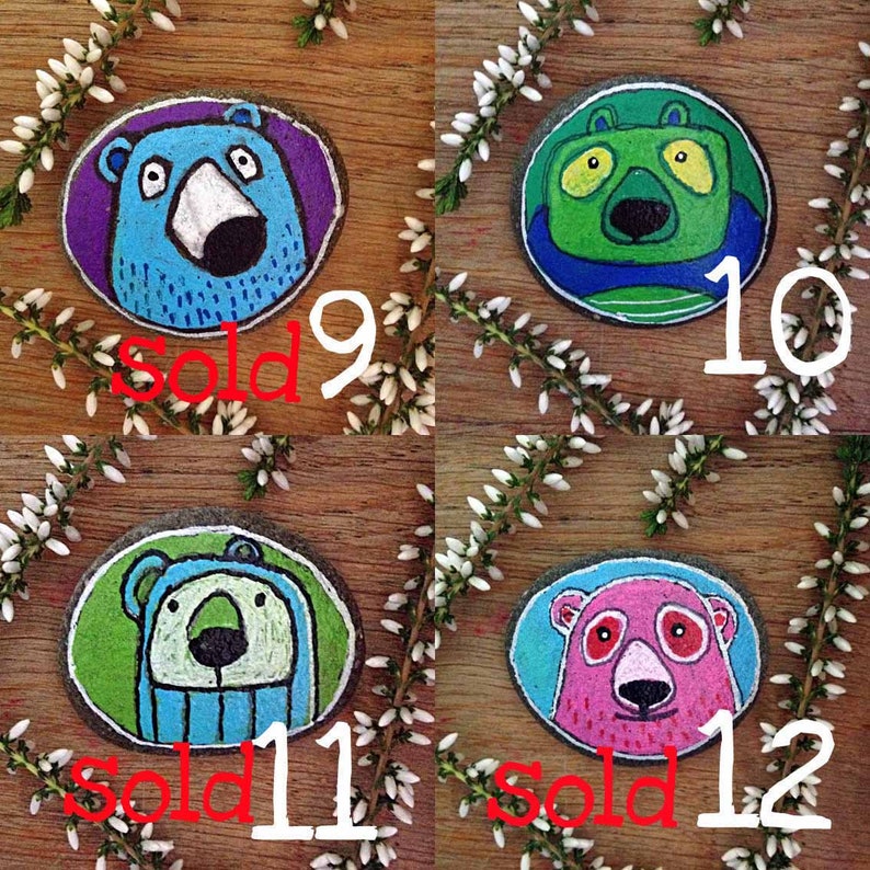 Ideal Christmas stocking filler Hand painted Pebble Pets to collect or trade Pair of Bear Buddies