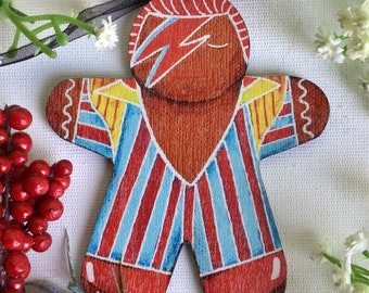 Gingerbread Celebrities! David Bowie Aladdin Sane Gingerbread cookie tree decoration. Ziggy Stardust Christmas Halloween decor