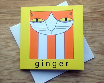Flat Cat Cards. Ginger cat blank greetings card for birthday, thank you, celebration, cat lovers, gift FREE UK P&P!