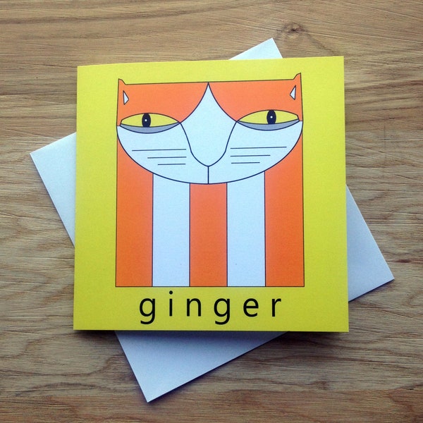 Flat Cat Cards. Ginger cat blank greetings card for birthday, thank you, celebration, cat lovers, gift FREE UK P&P!