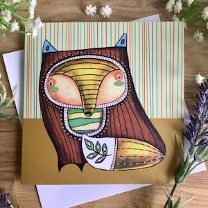Regenboogvos. Eigenzinnige blanco wenskaart voor verjaardag, bedankje, feest, dierenliefhebberscadeau. Decorprint wenskaart Gratis verzending in het VK