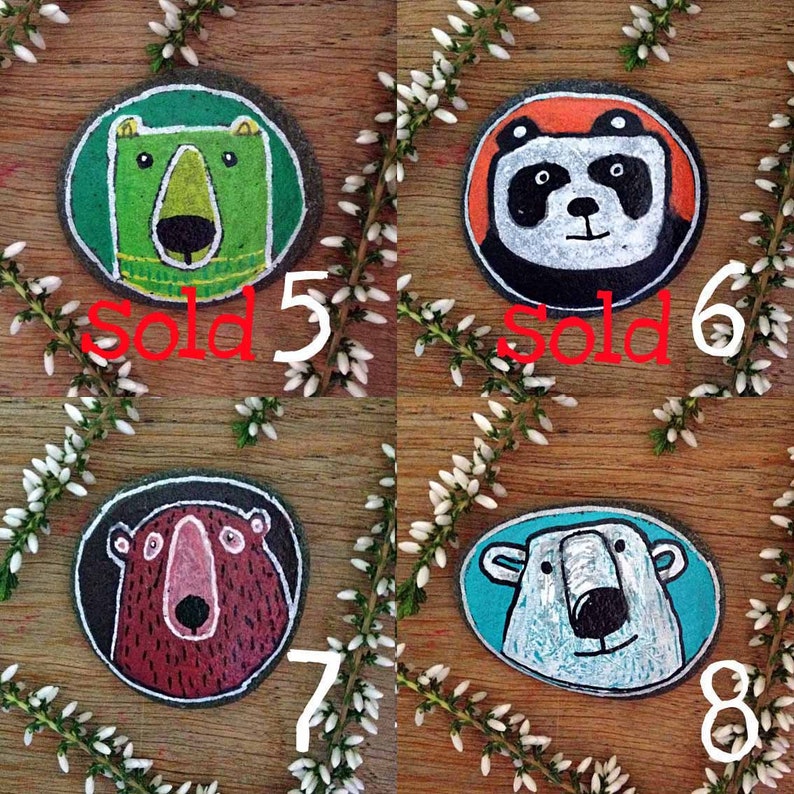 Ideal Christmas stocking filler Hand painted Pebble Pets to collect or trade Pair of Bear Buddies