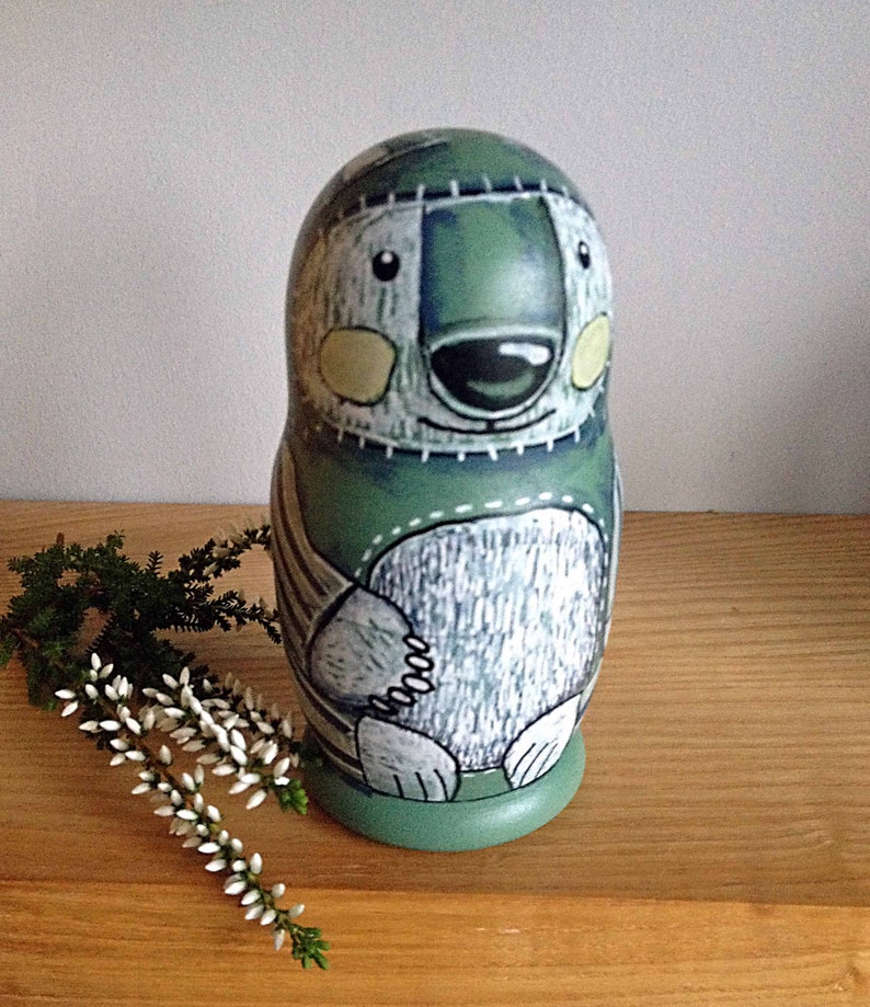 Bear Russian nesting dolls. Set of 3 wooden green bear | Etsy
