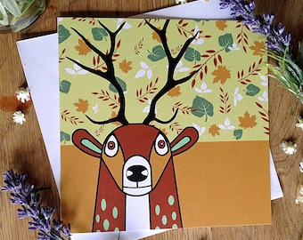 Tarjeta de ciervo rojo. Hermosa tarjeta de felicitación en blanco con ciervo del bosque para cumpleaños, agradecimiento, celebración, amantes de la naturaleza, ¡regalo! ¡Envío GRATIS al Reino Unido!