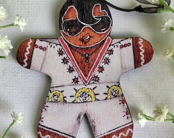 Gingerbread Celebrities! Elvis Presley The King of Rock and Roll Gingerbread Man. Rockabilly Christmas tree decoration ornament gift