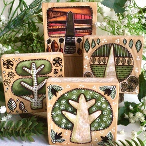 Beautiful hand painted Scottish wooden Tree art block Nature and gardener lovers gift. Christmas decor made in Scotland