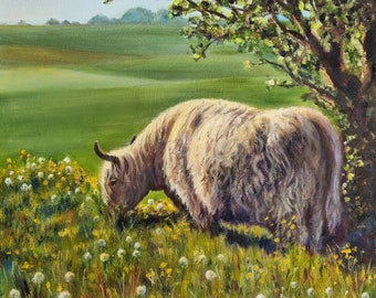 Munching on Minch  - fine art giclee print of my original oil painting of a highland cow on Minchinhampton Common