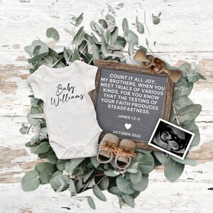 James 1:2-3 Pregnancy Announcement, Religious Social Media Baby Pregnancy Announcement Template, Minimalist Christian Pregnancy Announcement
