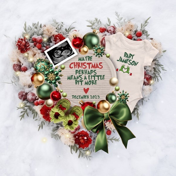 Christmas Pregnancy Announcement Digital, Funny Baby Reveal Template, December 2023 Due Date, Grinch Themed Baby Announcement