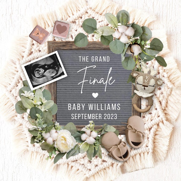 Last Baby Pregnancy Announcement Digital, Editable Boho The Grand Finale Baby Announcement, Pregnancy Reveal, Pregnancy Flat Lay