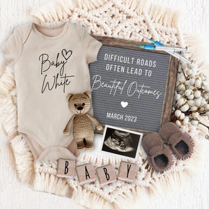 IVF Pregnancy Announcement Digital, Editable Beige Boho Pregnancy Reveal, Difficult Roads Lead to Beautiful Outcomes Baby Reveal, Flat Lay