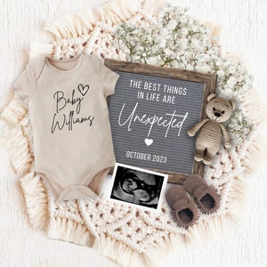 Unexpected Pregnancy Announcement Digital, Editable Minimalist Pregnancy Reveal, Best Things Unexpected Baby Reveal, Pregnancy Flat Lay