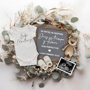 Anúncio de gravidez ESPANHOL, Anúncio de Embarazo, Ni antes ni despues Dios su tiempo y Amor son perfectos, Baby Reveal Social Media