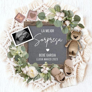 Anuncio de Embarazo, Anuncio de Embarazo ESPAÑOL, Baby Reveal Social Media, La mejor sorpresa llega, Boho Gender Neutral Pregnant Reveal