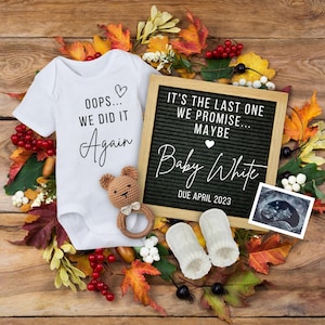 Oops We Did It Again Pregnancy Announcement, Fall Baby #2 #3 #4 Reveal, Social Media Pregnancy Reveal Template, Pregnancy Flat Lay