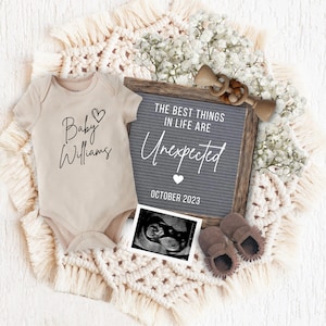 Unexpected Pregnancy Announcement Digital, Editable Boho Baby Pregnancy Reveal, Best Things Unexpected Baby Reveal, Pregnancy Flat Lay