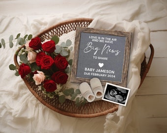 Valentines Day Pregnancy Announcement Digital Template, February Baby Reveal, Social Media Baby Announcement, Love is in the Air