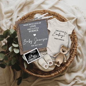 IVF Pregnancy Announcement Digital, Editable Pregnancy Reveal, Love & Science Baby Reveal, Little Embryo That Could, Pregnancy Flat Lay