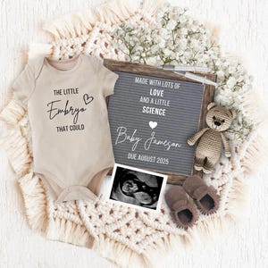 IVF Schwangerschaftsankündigung Digital, bearbeitbare Schwangerschaft enthüllen, Liebe & Wissenschaft Baby enthüllen, kleinerEmbryo das könnte, Babymitteilung