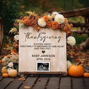 Thanksgiving Pregnancy Announcement  Digital, Fall Baby Reveal, Extra sweet Thanksgiving, Our Family is growing by one heart and two feet