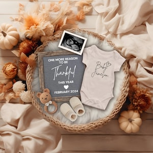 Thanksgiving Pregnancy Announcement  Digital, Falll Baby Reveal, Autumn Baby Announcement, Pregnancy Reveal, Reason to be Thankful