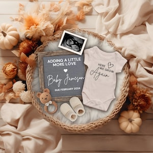 Thanksgiving Fall Here We Grow Again Pregnancy Announcement, Baby #2 #3 #4 Reveal, Gender Neutral Baby Pregnancy Reveal, Pregnancy Flat Lay