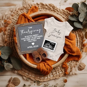Thanksgiving Pregnancy Announcement  Digital, Fall Baby Reveal, Extra sweet Thanksgiving, Our Family is growing by one heart and two feet
