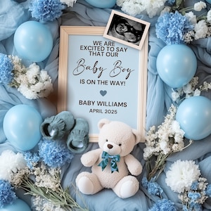 Pregnancy Announcement Digital, It&#39;s a Boy Gender Reveal for Social Media, Baby Boy Reveal, Baby Boy is on the way Reveal