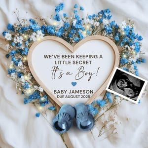 Pregnancy Announcement Digital, It&#39;s a Boy Gender Reveal for Social Media, Baby Boy Reveal, Little Secret, Baby Boy Announcement Template