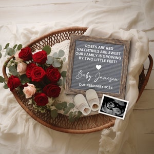 Valentines Day Pregnancy Announcement Digital Template, February Baby Reveal, Social Media Baby Announcement, Roses are red