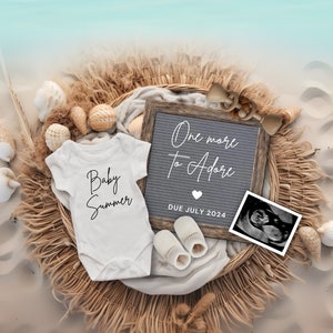 Beach Pregnancy Announcement, Digital Summer Baby Reveal, One more to Adore Baby Reveal, Gender Neutral Baby Announcement, Second Baby