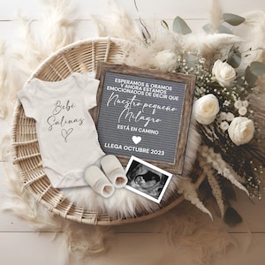 Pregnancy Announcement SPANISH, Anuncio de Embarazo, Baby Reveal Social Media, Boho Baby Announcement